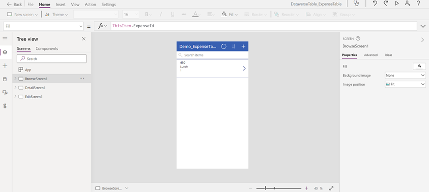 Create Dataverse Expense Details Table and build simple PowerApp using that table